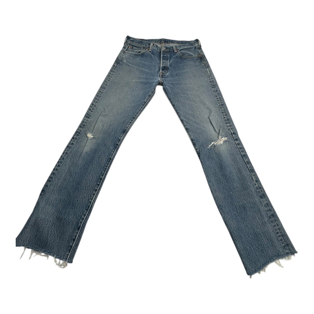 Levi Strauss 501 Mens Jeans Light‎ Wash Distressed Button Fly Denim Size 33x34